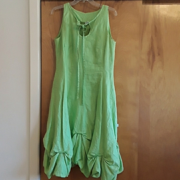 - ART Atelier Rare Toggery Linen "Lagenlook" Lime Green Dress - Picture 1 of 9
